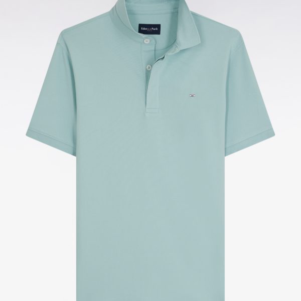Polo À Manches Courtes En Piqué Coton Stretch Vert D’eau Coupe Ajustée Eden Park