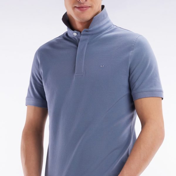 Polo À Manches Courtes En Coton Stretch Bleu Gris Coupe Ajustée Eden Park