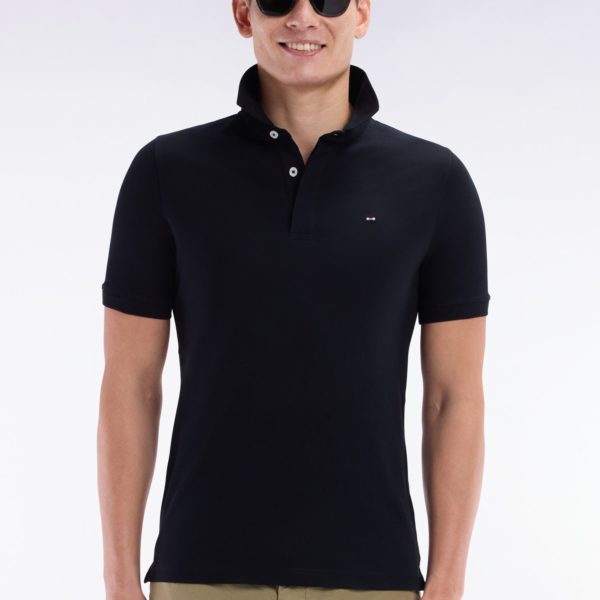 Polo À Manches Courtes En Coton Stretchnoir Coupe Ajustée Eden Park