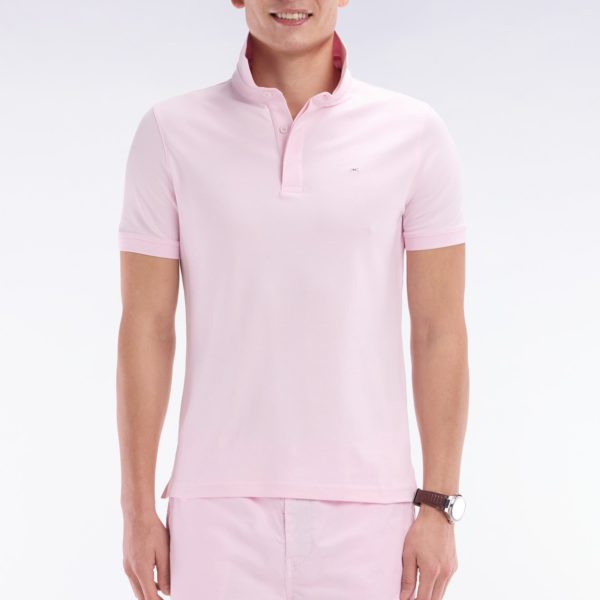 Polo À Manches Courtes En Piqué Coton Stretch Rose Pâle Coupe Ajustée Eden Park