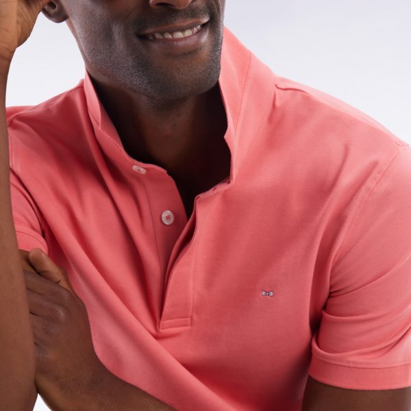 Polo À Manches Courtes En Piqué Coton Stretch Rose Saumon Coupe Ajustée Eden Park