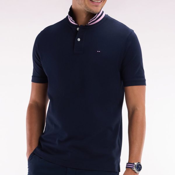 Polo À Manches Courtes En Piqué De Coton Pima Marine Dessous De Col Cerclé Coupe Droite Eden Park