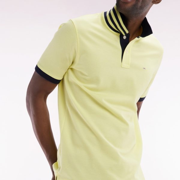 Polo À Manches Courtes En Piqué De Coton Pima Jaune Dessous De Col Cerclé Coupe Droite Eden Park