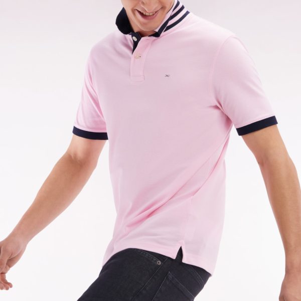 Polo À Manches Courtes En Piqué De Coton Pima Rose Clair Dessous De Col Cerclé Coupe Droite Eden Park