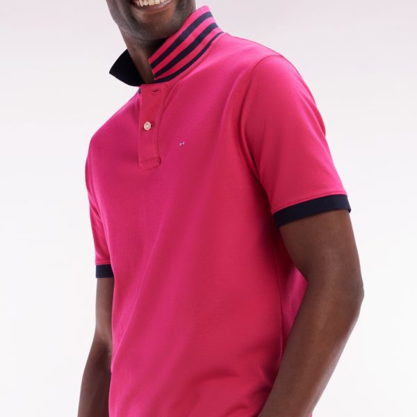 Polo À Manches Courtes En Piqué De Coton Pima Fuchsia Dessous De Col Cerclé Coupe Droite Eden Park