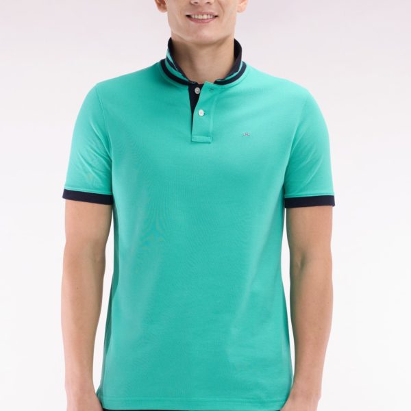 Polo À Manches Courtes En Piqué De Coton Pima Vert Dessous De Col Cerclé Coupe Droite Eden Park
