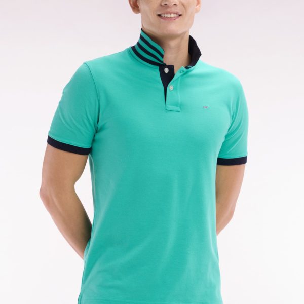 Polo À Manches Courtes En Piqué De Coton Pima Vert Dessous De Col Cerclé Coupe Droite Eden Park