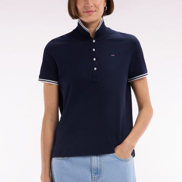 Polo À Manches Courtes En Piqué De Coton Pima Marine Détails Rayés Coupe Droite Eden Park