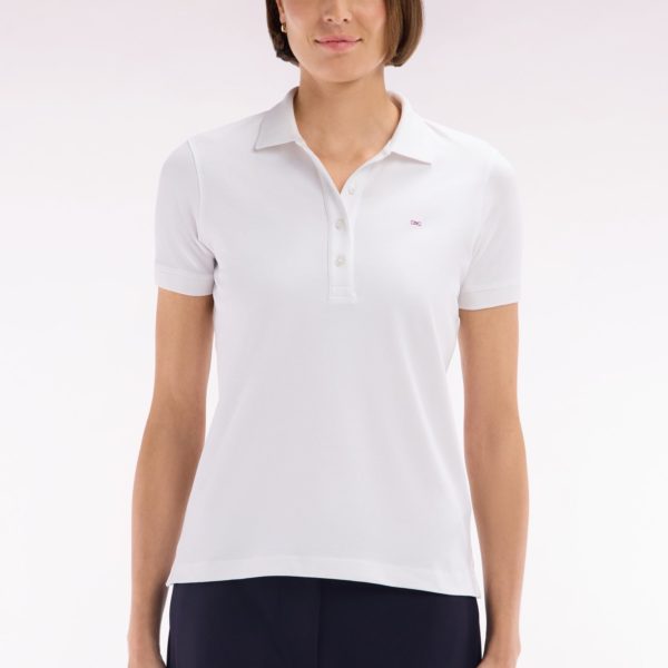 Polo À Manches Courtes En Piqué De Coton Stretch Blanc Coupe Ajustée Eden Park