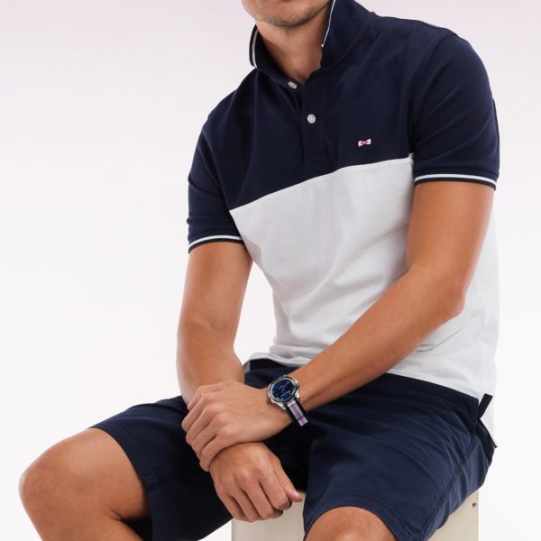 Polo À Manches Courtes En Piqué Coton Blanc Col Jacquard Coupe Droite Eden Park