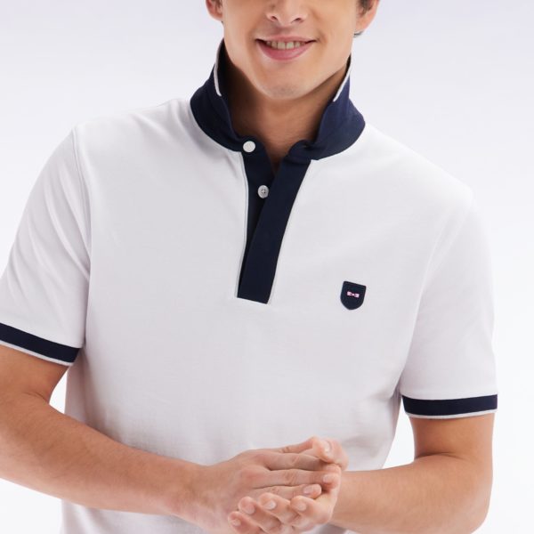 Polo Uni À Manches Courtes En Coton Stretch Blanc Passepoil Contrasté Coupe Ajustée Eden Park
