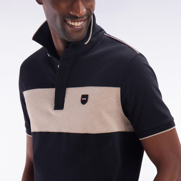 Polo À Manches Courtes En Coton Stretch Noir Bande Contrastée Coupe Ajustée Eden Park