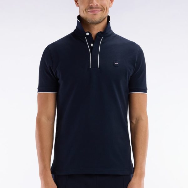 Polo À Manches Courtes En Piqué De Coton Chiné Stretch Marine Coupe Ajustée Eden Park