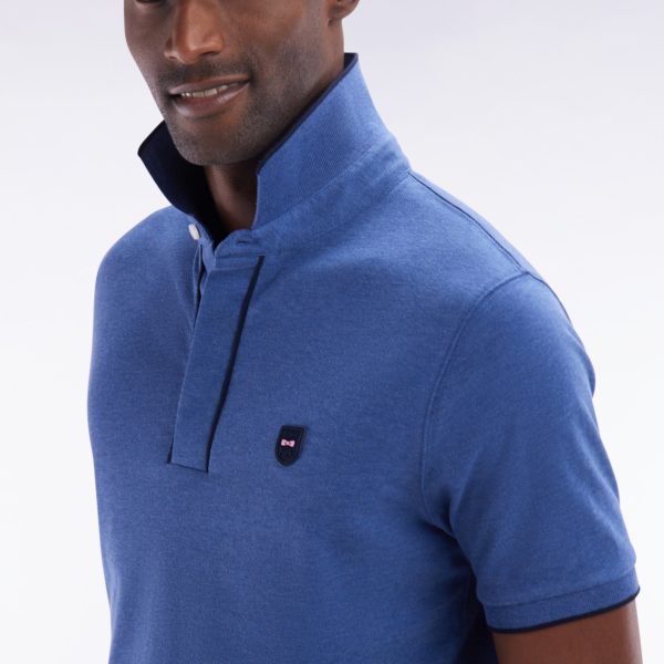 Polo À Manches Courtes En Piqué De Coton Chiné Stretch Bleu Foncé Coupe Ajustée Eden Park