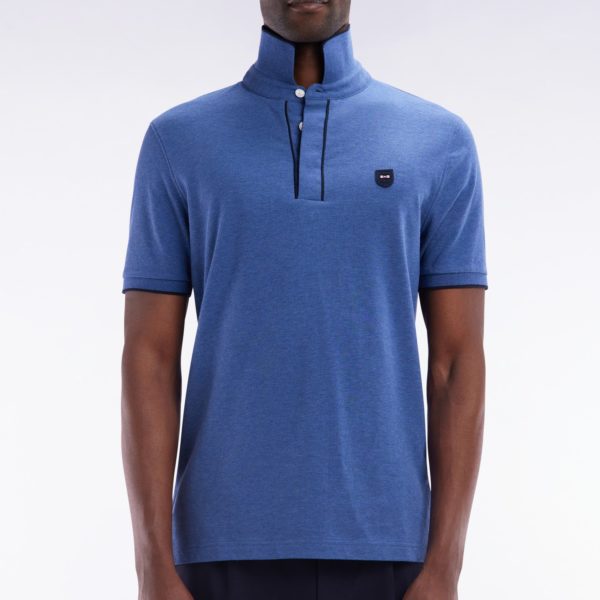 Polo À Manches Courtes En Piqué De Coton Chiné Stretch Bleu Foncé Coupe Ajustée Eden Park