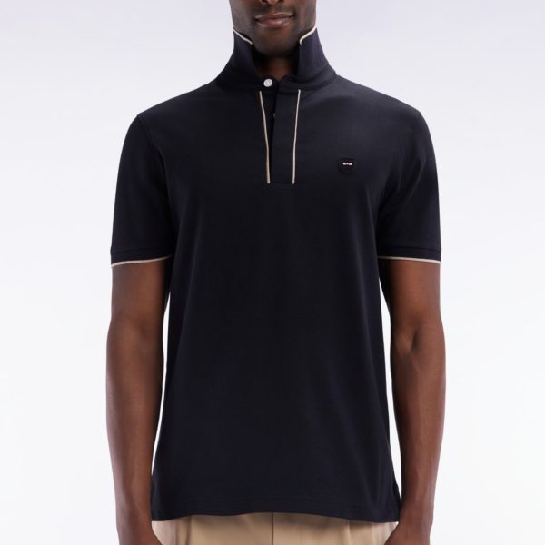 Polo À Manches Courtes En Piqué De Coton Chiné Stretch Noir Coupe Ajustée Eden Park