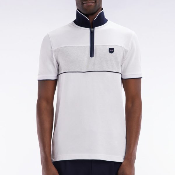 Polo À Manches Courtes En Piqué De Coton Chiné Stretch Blanc Détails Contrastés Coupe Ajustée Eden Park
