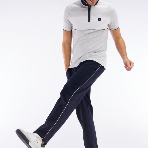 Polo À Manches Courtes En Piqué De Coton Chiné Stretch Gris Détails Contrastés Coupe Ajustée Eden Park