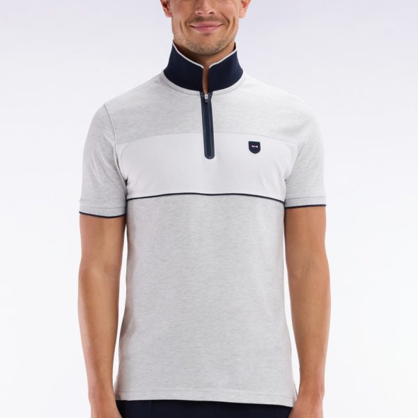 Polo À Manches Courtes En Piqué De Coton Chiné Stretch Gris Détails Contrastés Coupe Ajustée Eden Park