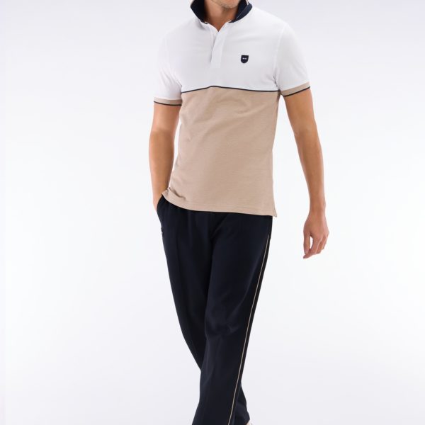Polo À Manches Courtes En Coton Stretch Bicolore Beige Coupe Ajustée Eden Park