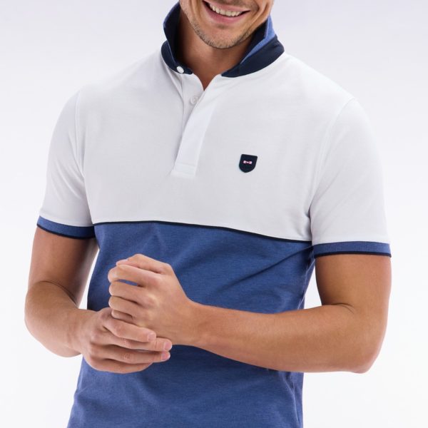 Polo À Manches Courtes En Coton Stretch Bicolore Bleu Coupe Ajustée Eden Park