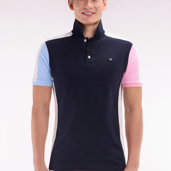 Polo À Manches Courtes Colorblock En Coton Bleu Marine Coupe Droite Eden Park
