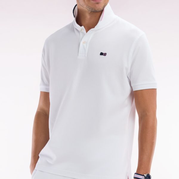 Polo À Manches Courtes En Coton Blanc Liseré Col Coupe Décontractée Eden Park