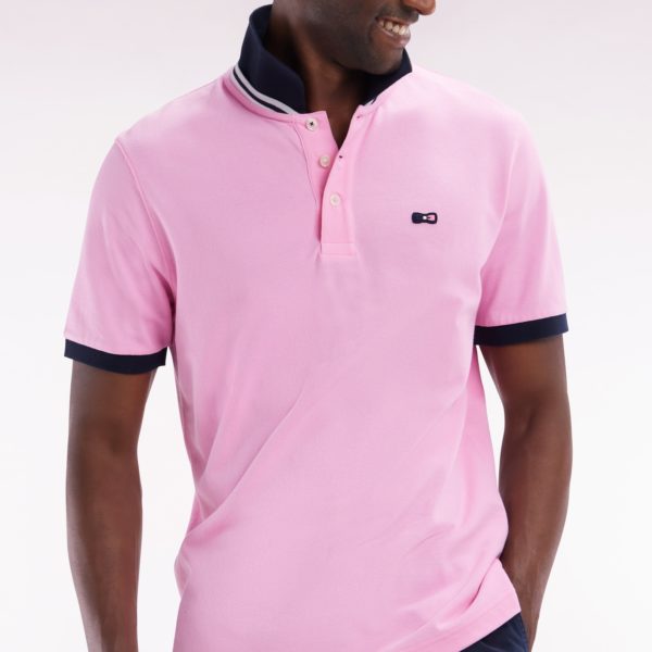 Polo À Manches Courtes En Piqué Coton Rose Broderie Tricolore Coupe Droite Eden Park