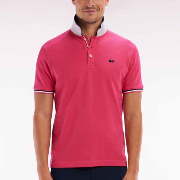 Polo À Manches Courtes En Coton Fuchsia Col Contrasté Coupe Droite Eden Park