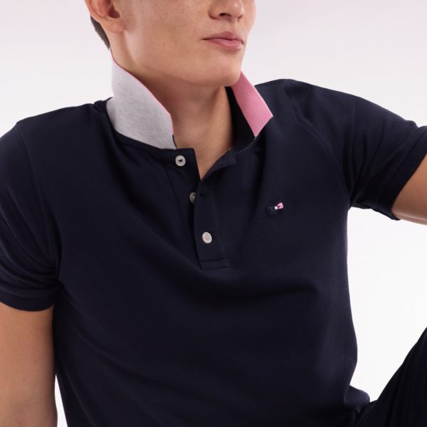 Polo À Manches Courtes En Coton Marine Col Bicolore Jacquard Eden Park Coupe Droite Eden Park