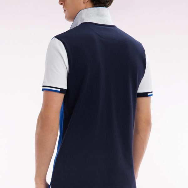 Polo À Manches Courtes Colorblock En Coton Marine Coupe Droite Eden Park