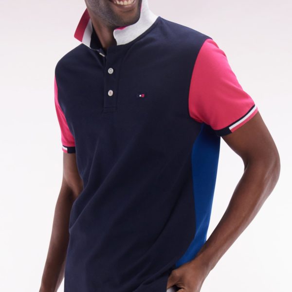 Polo À Manches Courtes Colorblock En Coton Fuchsia Coupe Droite Eden Park