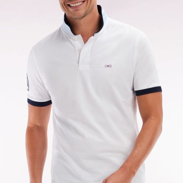 Polo À Manches Courtes En Piqué Coton Blanc Broderie Manches 10 Coupe Droite Eden Park