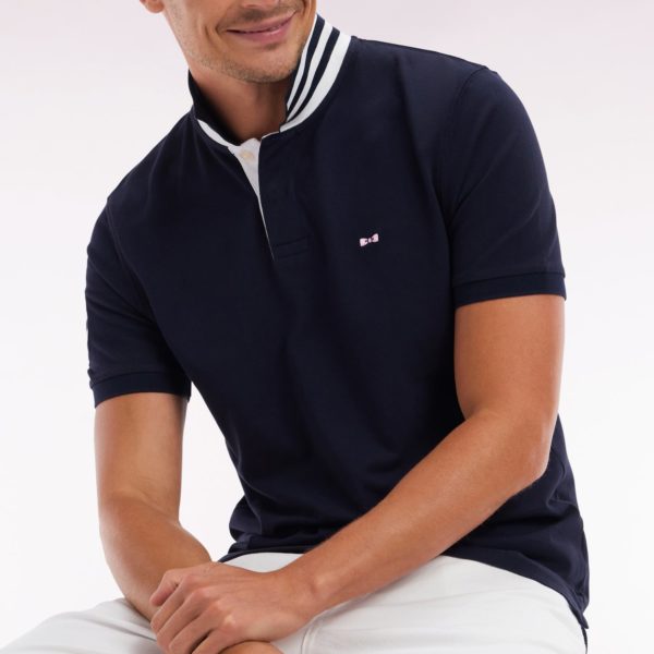 Polo À Manches Courtes En Piqué Coton Marine Broderie Manches 10 Coupe Droite Eden Park