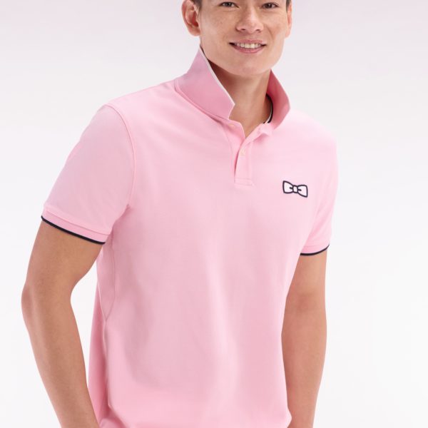 Polo À Manches Courtes En Coton Rose Broderie Ton Sur Ton Coupe Décontractée Eden Park