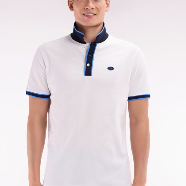 Polo À Manches Courtes En Coton Bleu Rayures Colorées Coupe Décontractée Eden Park
