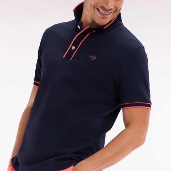 Polo À Manches Courtes En Coton Corail Rayures Colorées Coupe Décontractée Eden Park