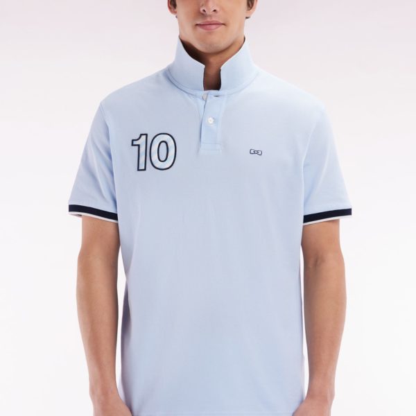 Polo À Manches Courtes En Coton Ciel Broderie 10 Coupe Décontractée Eden Park