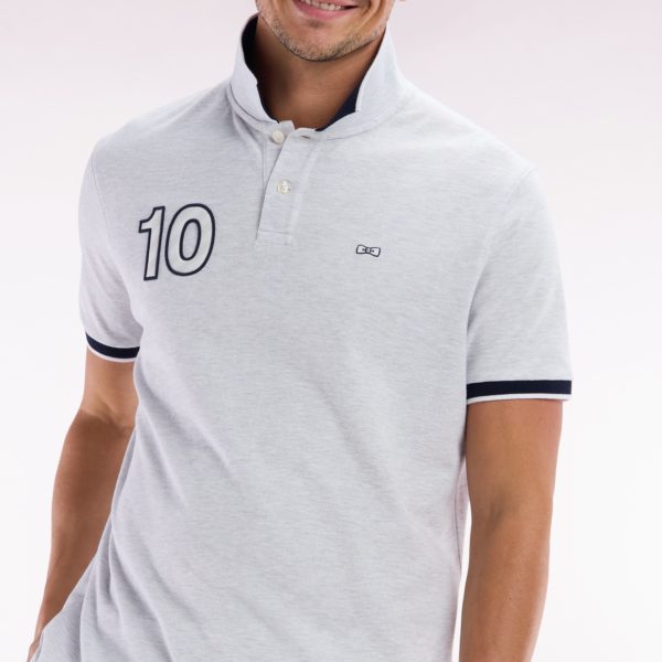 Polo À Manches Courtes En Coton Gris Broderie 10 Coupe Décontractée Eden Park