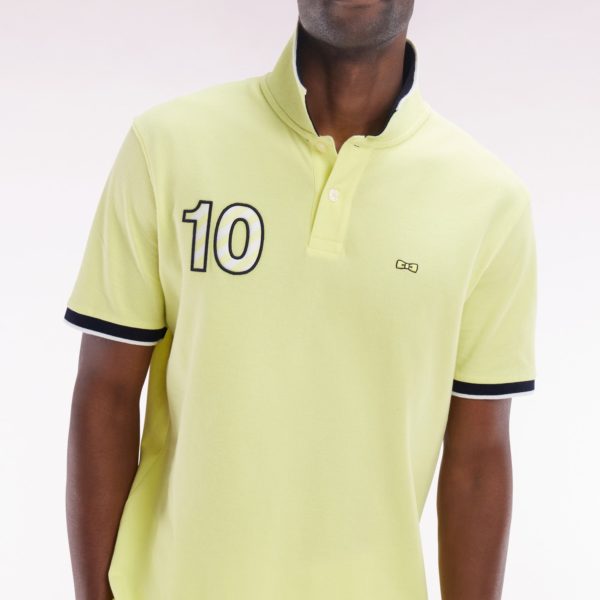 Polo À Manches Courtes En Coton Jaune Broderie 10 Coupe Décontractée Eden Park
