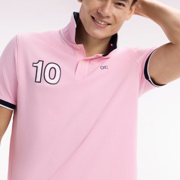 Polo À Manches Courtes En Coton Rose Broderie 10 Coupe Décontractée Eden Park