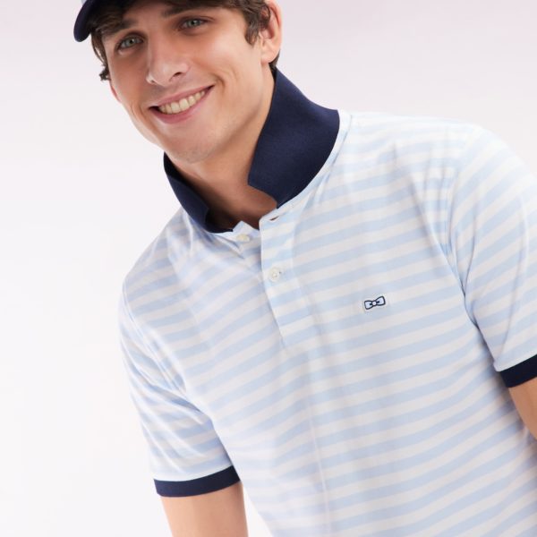 Polo Marinière À Manches Courtes En Coton Stretch Rayé Ciel Coupe Ajustée Eden Park