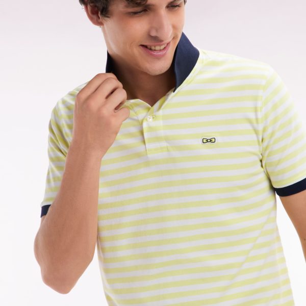 Polo Marinière À Manches Courtes En Coton Stretch Rayé Jaune Coupe Ajustée Eden Park