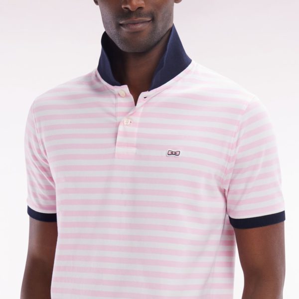 Polo Marinière À Manches Courtes En Coton Stretch Rayé Rose Coupe Ajustée Eden Park