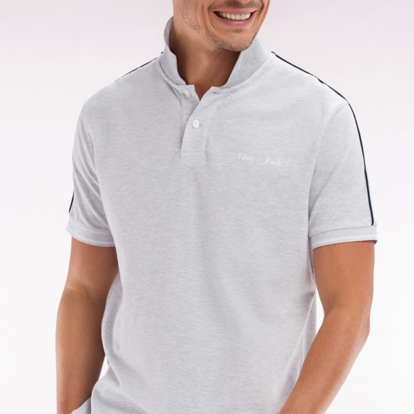Polo À Manches Courtes Uni En Coton Gris Inscription Eden Park Coupe Décontractée Eden Park