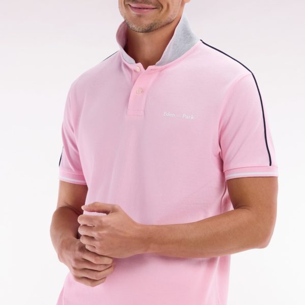 Polo À Manches Courtes Uni En Coton Rose Inscription Eden Park Coupe Décontractée Eden Park