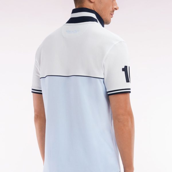 Polo À Manches Courtes Bicolore En Coton Ciel Et Blanc Coupe Décontractée Eden Park