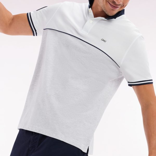 Polo À Manches Courtes Bicolore En Coton Gris Et Blanc Coupe Décontractée Eden Park