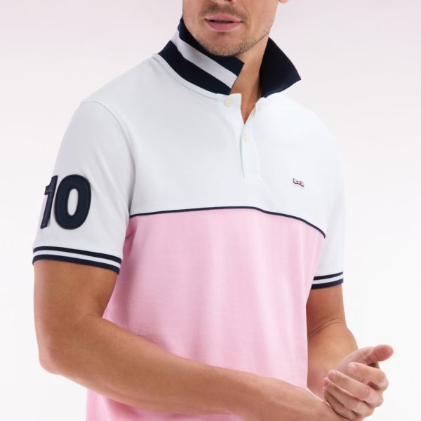 Polo À Manches Courtes Bicolore En Coton Rose Et Blanc Coupe Décontractée Eden Park