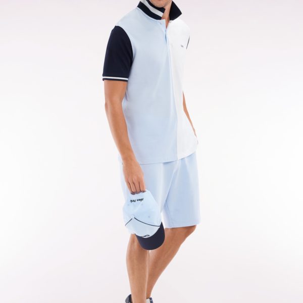 Polo À Manches Courtes En Coton Bicolore Ciel Et Blanc Coupe Décontractée Eden Park